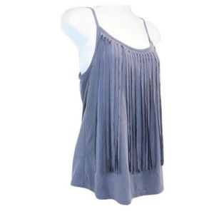 Alya Steel Blue Fringed Halter Top Juniors S Spaghetti Strap Tank Summer Shirt